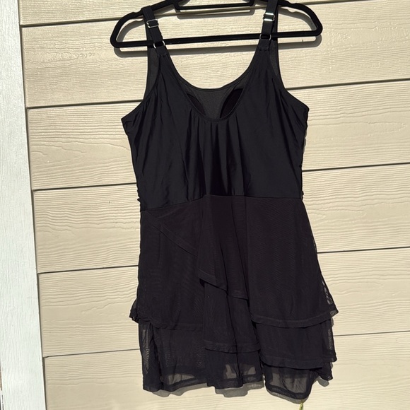 NWT One Piece Tummy Control Modest Swim Dress Rushed Bathing Suit Mesh Skirt - Picture 4 of 7